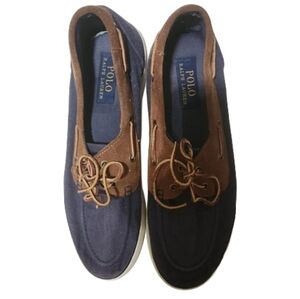 Polo by Ralph Lauren Size 10D Blue Linen Boat Shoes‎ with Moccasin Toe